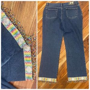 y2k vintage crop jeans beaded hem juniors sz 11